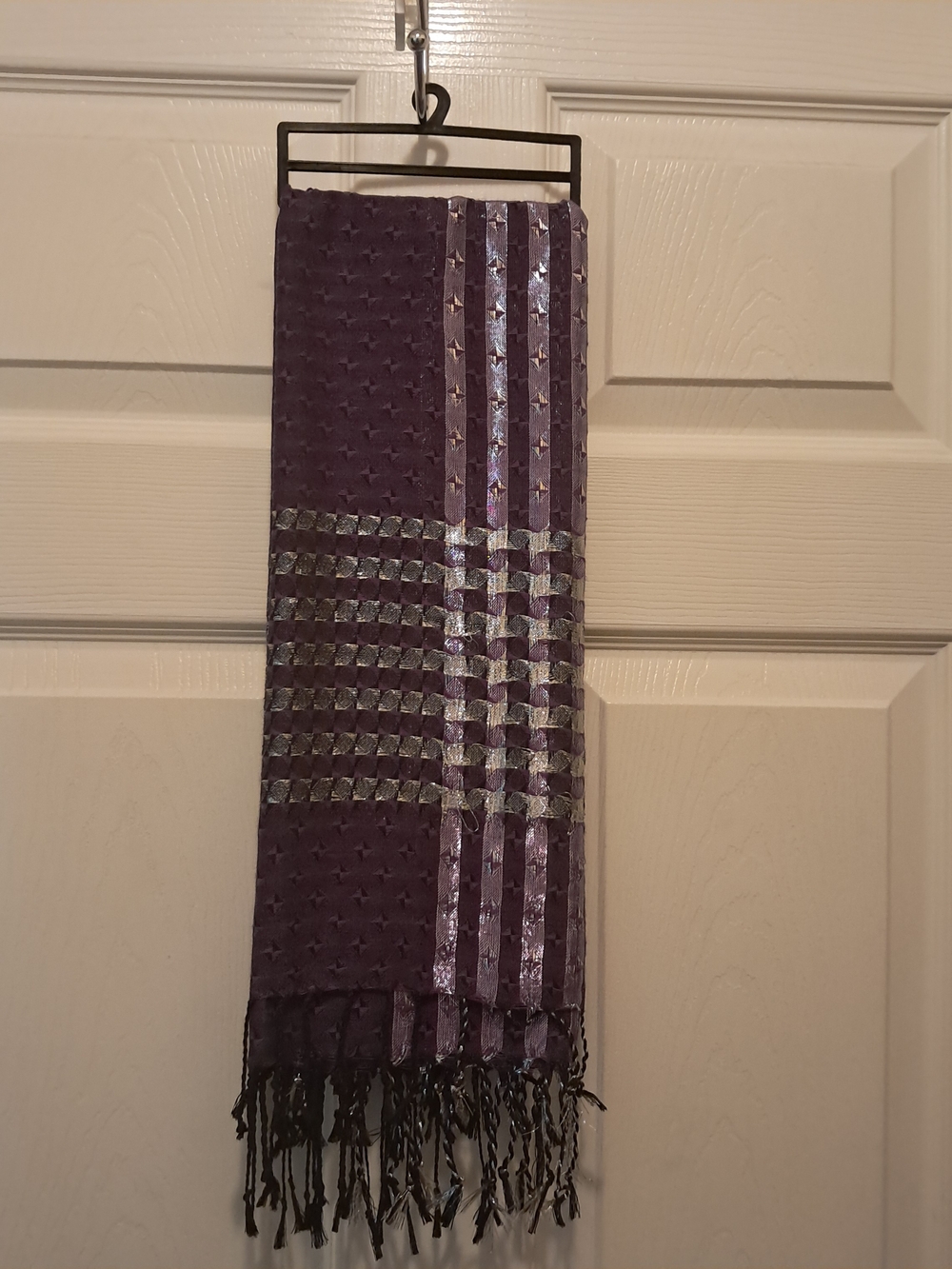 Purple Patterned Fringe Scarf